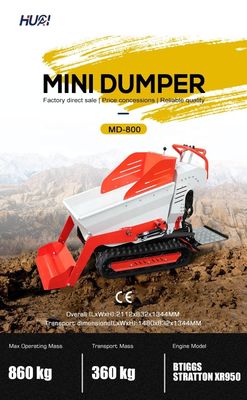 800kg Load Capacity Mini Crawler Dumper with 6.5HP Engine and Hydraulic Flow 28.8 L