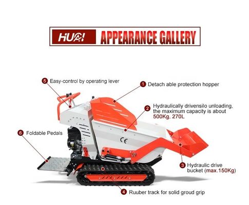 800kg Load Capacity Mini Crawler Dumper with 6.5HP Engine and Hydraulic Flow 28.8 L