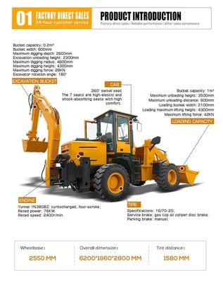 Manufacturing Plant Mini Backhoe Loader with 3 cbm Bucket Capacity and Front Loader
