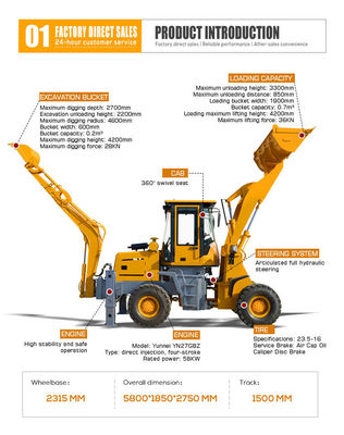 HQ-WZ-15-26 Backhoe Loader Multifunctional Backhoe Excavator With 500mm Wheel Distance