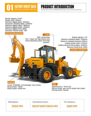 HQ-WZ-20-28 Mini Backhoe Loader Excavator with 37 KW and 500 mm Min. Turning Radius
