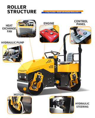 70Hz Excitation Frequency 1.5t Dual Wheel Fully Hydraulic European Standard Engine Road Roller